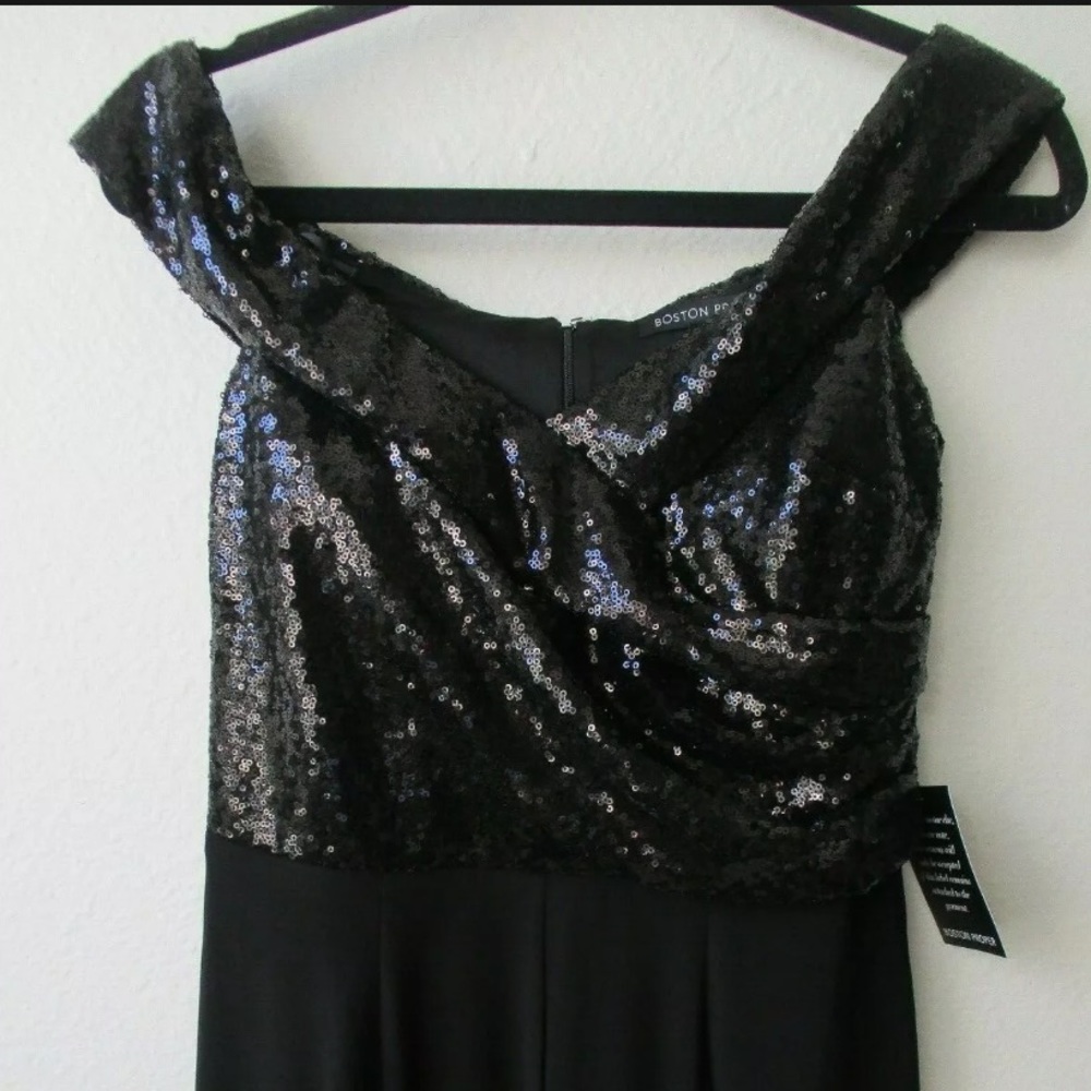 Boston Proper Off Shoulder Black Sequin Jumpsuit